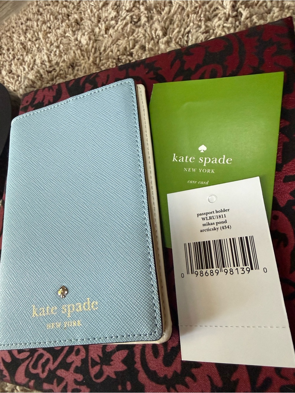 Kate Spade -Mikas Pond Saffiano Leather Passport Holder-Light Sky Blue